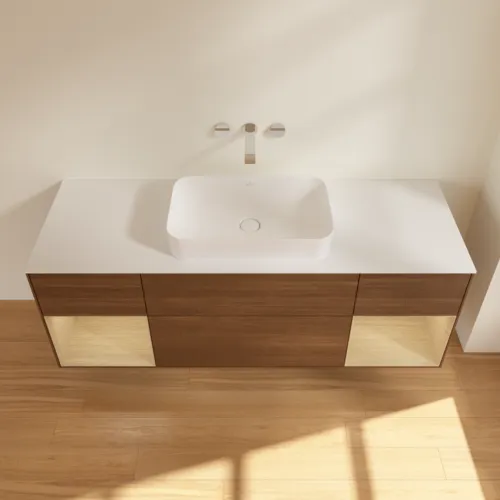 VILLEROY BOCH Toaletní skříňka Finion, s osvětlením, 4 výsuvy, 1600 x 603 x 501 mm, ořechová dýha / dubová dýha / sklo bílé matné #F741PCGN, obrázek 4