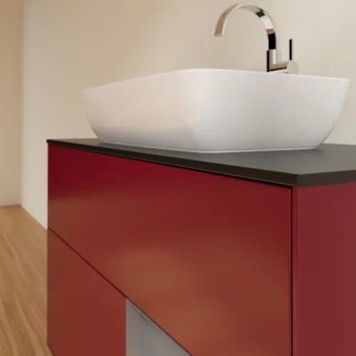 VILLEROY BOCH Toaletní skříňka Finion, s osvětlením, 2 výsuvy, 1000 x 603 x 501 mm, Pivoňka matný lak / Antracit matný lak / Sklo černé matné #F782GKHB, obrázek 6
