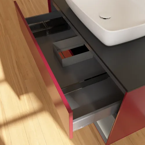 VILLEROY BOCH Toaletní skříňka Finion, s osvětlením, 2 výsuvy, 1000 x 603 x 501 mm, Pivoňka matný lak / Antracit matný lak / Sklo černé matné #F782GKHB, obrázek 8