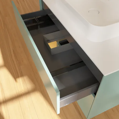 VILLEROY BOCH Toaletní skříňka Finion, s osvětlením, 2 výsuvy, 1000 x 603 x 501 mm, olivový matný lak / zlatý matný lak / bílé matné sklo #F361HFGM, obrázek 8
