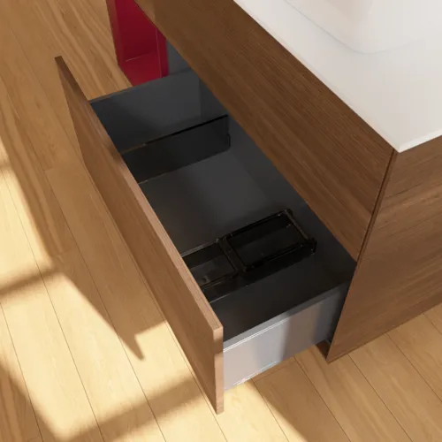 VILLEROY BOCH Toaletní skříňka Finion, s osvětlením, 3 výsuvy, 1200 x 603 x 501 mm, ořechová dýha / matný lak Pivoňka / matné bílé sklo #F801HBGN, obrázek 7