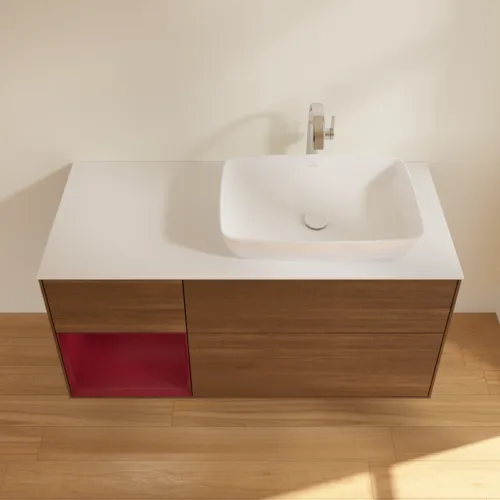 VILLEROY BOCH Toaletní skříňka Finion, s osvětlením, 3 výsuvy, 1200 x 603 x 501 mm, ořechová dýha / matný lak Pivoňka / matné bílé sklo #F801HBGN, obrázek 4