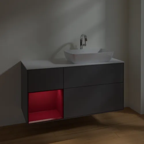 VILLEROY BOCH Toaletní skříňka Finion, s osvětlením, 3 výsuvy, 1200 x 603 x 501 mm, antracitový matný lak / pivoňkový matný lak / bílé matné sklo #F801HBGK, obrázek 2