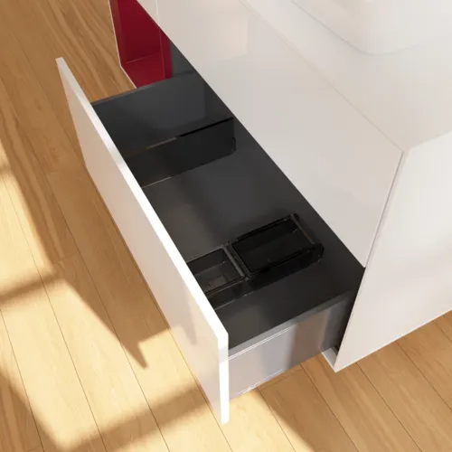 VILLEROY BOCH Toaletní skříňka Finion, s osvětlením, 3 výsuvy, 1200 x 603 x 501 mm, lesklý bílý lak / matný lak Pivoňka / matné bílé sklo #F801HBGF, obrázek 7