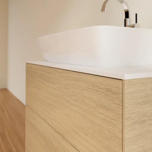 VILLEROY BOCH Toaletní skříňka Finion, 2 výsuvy, 800 x 603 x 501 mm, dubová dýha / sklo bílé matné #F75100PC, obrázek 5