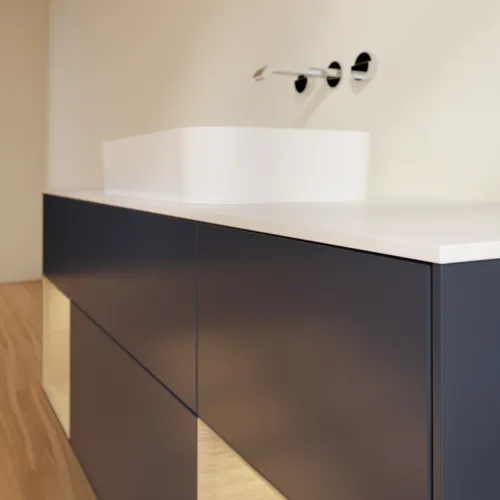 VILLEROY BOCH Toaletní skříňka Finion, s osvětlením, 4 výsuvy, 1600 x 603 x 501 mm, matný lak Midnight Blue / dubová dýha / matné bílé sklo #F741PCHG, obrázek 6