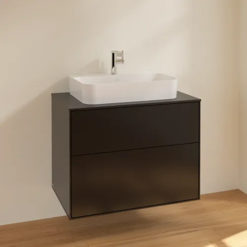 VILLEROY BOCH Toaletní skříňka Finion, 2 výsuvy, 800 x 603 x 501 mm, černý matný lak / černé matné sklo #F34200PD, obrázek 2