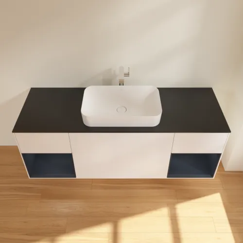 VILLEROY BOCH Toaletní skříňka Finion, s osvětlením, 4 výsuvy, 1600 x 603 x 501 mm, bílý matný lak / půlnoční modrý matný lak / černé matné sklo #F332HGMT, obrázek 4