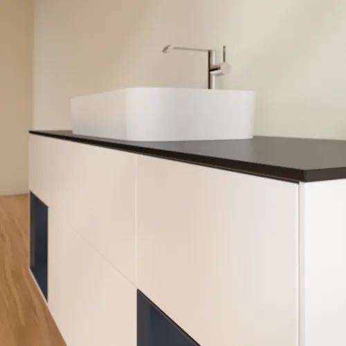 VILLEROY BOCH Toaletní skříňka Finion, s osvětlením, 4 výsuvy, 1600 x 603 x 501 mm, bílý matný lak / půlnoční modrý matný lak / černé matné sklo #F332HGMT, obrázek 6
