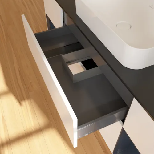 VILLEROY BOCH Toaletní skříňka Finion, s osvětlením, 4 výsuvy, 1600 x 603 x 501 mm, bílý matný lak / půlnoční modrý matný lak / černé matné sklo #F332HGMT, obrázek 8