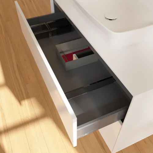 VILLEROY BOCH Toaletní skříňka Finion, s osvětlením, 2 výsuvy, 1000 x 603 x 501 mm, lesklý bílý lak / matný lak Pivoňka / matné bílé sklo #F771HBGF, obrázek 8