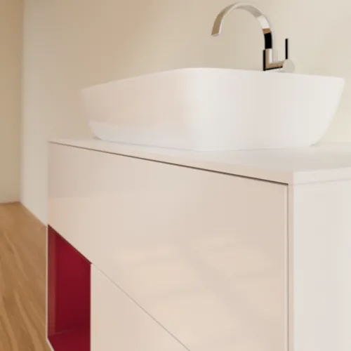 VILLEROY BOCH Toaletní skříňka Finion, s osvětlením, 2 výsuvy, 1000 x 603 x 501 mm, lesklý bílý lak / matný lak Pivoňka / matné bílé sklo #F771HBGF, obrázek 6