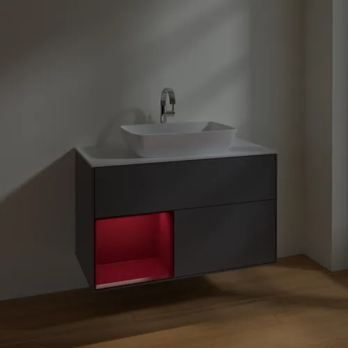 VILLEROY BOCH Toaletní skříňka Finion, s osvětlením, 2 výsuvy, 1000 x 603 x 501 mm, antracit matný lak / pivoňka matný lak / sklo bílé matné #F771HBGK, obrázek 5