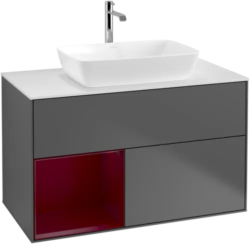 VILLEROY BOCH Toaletní skříňka Finion, s osvětlením, 2 výsuvy, 1000 x 603 x 501 mm, antracit matný lak / pivoňka matný lak / sklo bílé matné #F771HBGK, obrázek 1