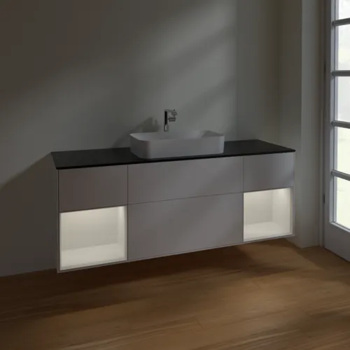 VILLEROY BOCH Toaletní skříňka Finion, s osvětlením, 4 výsuvy, 1600 x 603 x 501 mm, bílý matný lak / bílý lesklý lak / černé matné sklo #F332GFMT, obrázek 5