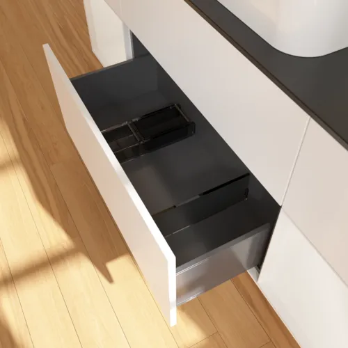 VILLEROY BOCH Toaletní skříňka Finion, s osvětlením, 4 výsuvy, 1600 x 603 x 501 mm, bílý matný lak / bílý lesklý lak / černé matné sklo #F332GFMT, obrázek 7