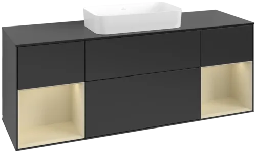 VILLEROY BOCH Toaletní skříňka Finion, s osvětlením, 4 výsuvy, 1600 x 603 x 501 mm, černý matný lak / hedvábně šedý matný lak / černé matné sklo #F742HJPD