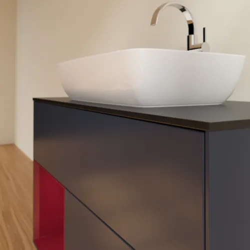VILLEROY BOCH Toaletní skříňka Finion, s osvětlením, 2 výsuvy, 1000 x 603 x 501 mm, Midnight Blue Matt Lacquer / Peony Matt Lacquer / Glass Black Matt #F772HBHG, obrázek 6