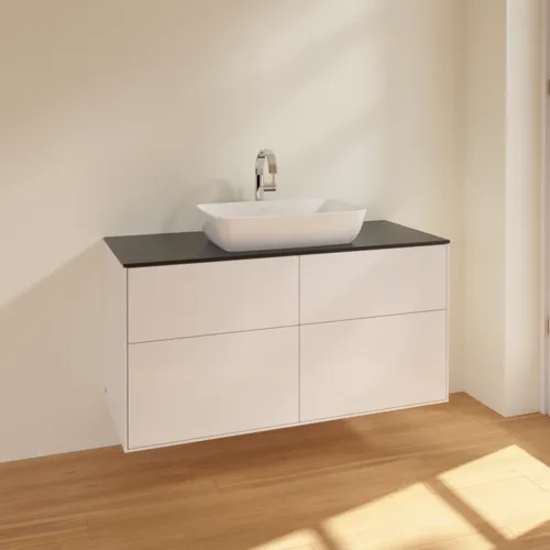 VILLEROY BOCH Toaletní skříňka Finion, 4 výsuvy, 1200 x 603 x 501 mm, lesklý bílý lak / černé matné sklo #F79200GF, obrázek 2