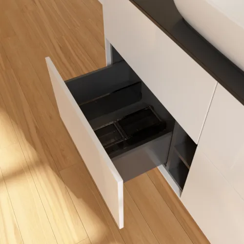 VILLEROY BOCH Toaletní skříňka Finion, 4 výsuvy, 1200 x 603 x 501 mm, lesklý bílý lak / černé matné sklo #F79200GF, obrázek 6