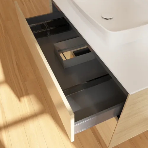 VILLEROY BOCH Toaletní skříňka Finion, s osvětlením, 2 výsuvy, 1000 x 603 x 501 mm, dubová dýha / dubová dýha / sklo bílé matné #F771PCPC, obrázek 8