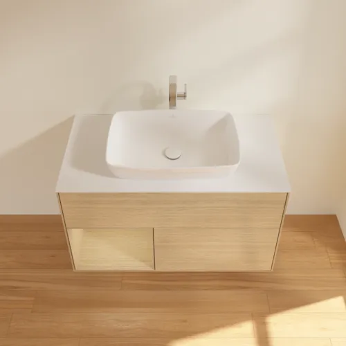 VILLEROY BOCH Toaletní skříňka Finion, s osvětlením, 2 výsuvy, 1000 x 603 x 501 mm, dubová dýha / dubová dýha / sklo bílé matné #F771PCPC, obrázek 4