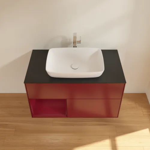 VILLEROY BOCH Toaletní skříňka Finion, s osvětlením, 2 výsuvy, 1000 x 603 x 501 mm, Peony Matt Lacquer / Peony Matt Lacquer / Glass Black Matt #F772HBHB, obrázek 4