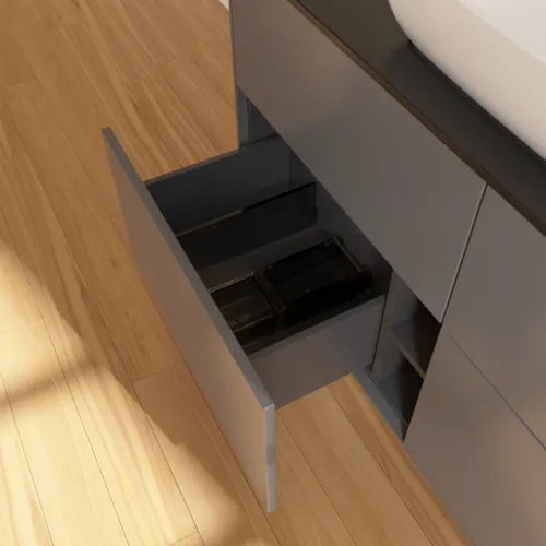 VILLEROY BOCH Toaletní skříňka Finion, 4 výsuvy, 1200 x 603 x 501 mm, antracitový matný lak / černé matné sklo #F79200GK, obrázek 6
