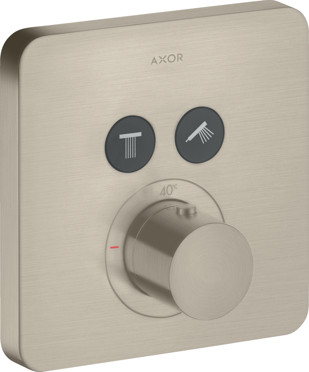 HANSGROHE AXOR ShowerSolutions Termostat s podomítkovou instalací softsquare, pro 2 spotřebiče #36707820 - kartáčovaný nikl