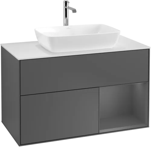 VILLEROY BOCH Toaletní skříňka Finion, s osvětlením, 2 výsuvy, 1000 x 603 x 501 mm, antracit matný lak / antracit matný lak / sklo bílé matné #F781GKGK
