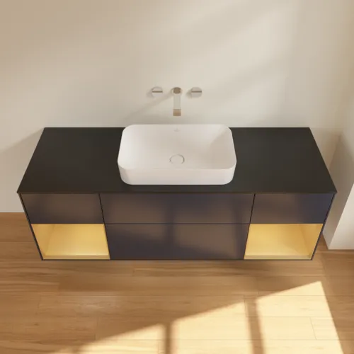 VILLEROY BOCH Toaletní skříňka Finion, s osvětlením, 4 výsuvy, 1600 x 603 x 501 mm, Midnight Blue Matt Lacquer / Gold Matt Lacquer / Glass Black Matt #F742HFHG, obrázek 4