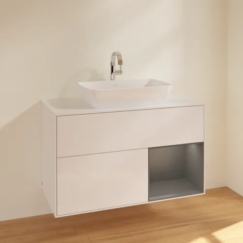 VILLEROY BOCH Umyvadlová skříňka Finion, s osvětlením, 2 výsuvy, 1000 x 603 x 501 mm, lesklý bílý lak / antracitový matný lak / bílé matné sklo #F781GKGF, obrázek 2