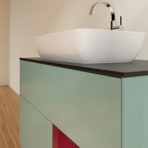 VILLEROY BOCH Toaletní skříňka Finion, s osvětlením, 2 výsuvy, 1000 x 603 x 501 mm, olivový matný lak / pivoňkový matný lak / černé matné sklo #F782HBGM, obrázek 6