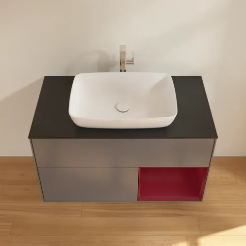 VILLEROY BOCH Toaletní skříňka Finion, s osvětlením, 2 výsuvy, 1000 x 603 x 501 mm, antracitový matný lak / pivoňkový matný lak / černé matné sklo #F782HBGK, obrázek 4