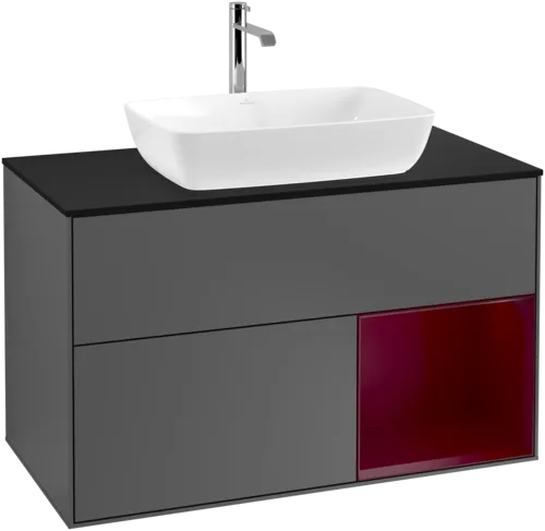 VILLEROY BOCH Toaletní skříňka Finion, s osvětlením, 2 výsuvy, 1000 x 603 x 501 mm, antracitový matný lak / pivoňkový matný lak / černé matné sklo #F782HBGK
