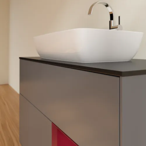 VILLEROY BOCH Toaletní skříňka Finion, s osvětlením, 2 výsuvy, 1000 x 603 x 501 mm, antracitový matný lak / pivoňkový matný lak / černé matné sklo #F782HBGK, obrázek 6