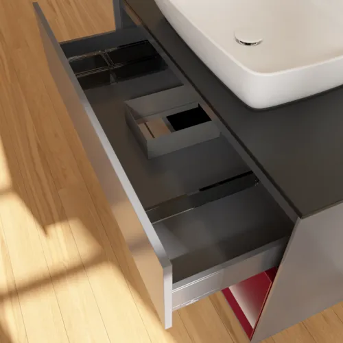 VILLEROY BOCH Toaletní skříňka Finion, s osvětlením, 2 výsuvy, 1000 x 603 x 501 mm, antracitový matný lak / pivoňkový matný lak / černé matné sklo #F782HBGK, obrázek 8
