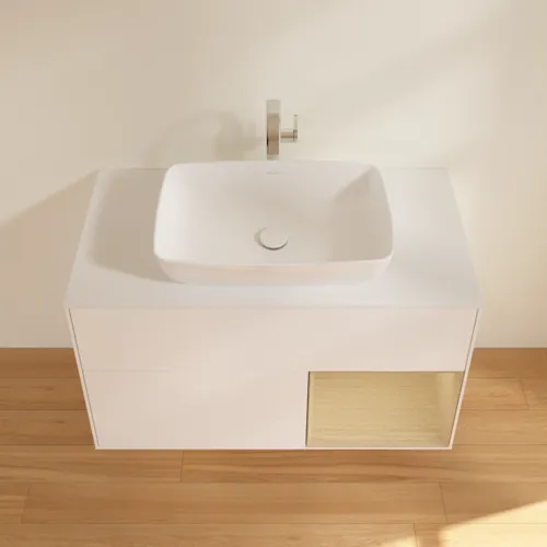 VILLEROY BOCH Toaletní skříňka Finion, s osvětlením, 2 výsuvy, 1000 x 603 x 501 mm, bílý matný lak / dubová dýha / sklo bílé matné #F781PCMT, obrázek 4