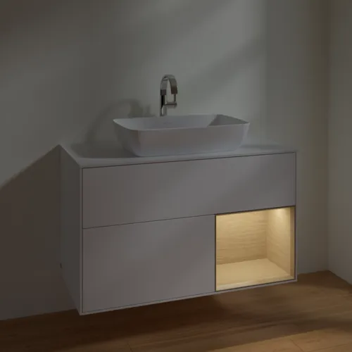 VILLEROY BOCH Toaletní skříňka Finion, s osvětlením, 2 výsuvy, 1000 x 603 x 501 mm, bílý matný lak / dubová dýha / sklo bílé matné #F781PCMT, obrázek 5