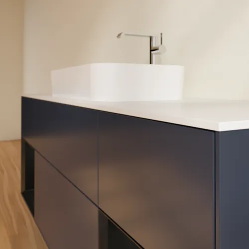 VILLEROY BOCH Toaletní skříňka Finion, s osvětlením, 4 výsuvy, 1600 x 603 x 501 mm, Midnight Blue Matt Lacquer / Black Matt Lacquer / Glass White Matt #F331PDHG, obrázek 6