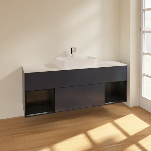 VILLEROY BOCH Toaletní skříňka Finion, s osvětlením, 4 výsuvy, 1600 x 603 x 501 mm, Midnight Blue Matt Lacquer / Black Matt Lacquer / Glass White Matt #F331PDHG, obrázek 2