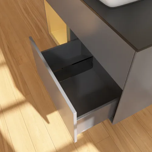 VILLEROY BOCH Toaletní skříňka Finion, s osvětlením, 2 výsuvy, 1000 x 603 x 501 mm, antracit matný lak / zlatý matný lak / černé matné sklo #F772HFGK, obrázek 7