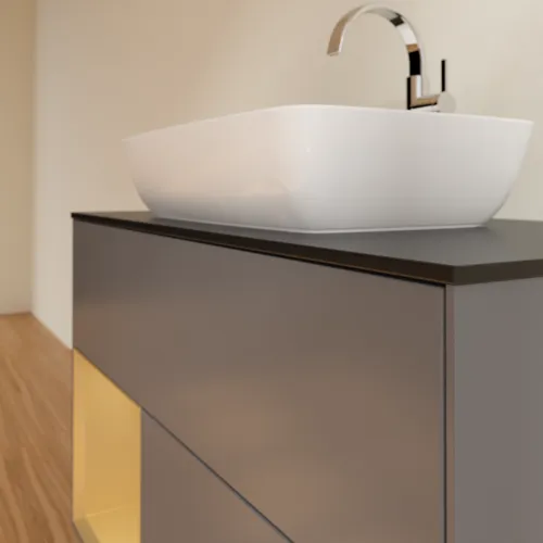 VILLEROY BOCH Toaletní skříňka Finion, s osvětlením, 2 výsuvy, 1000 x 603 x 501 mm, antracit matný lak / zlatý matný lak / černé matné sklo #F772HFGK, obrázek 6