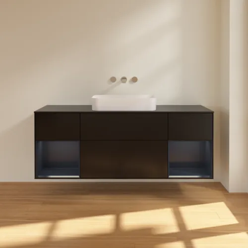 VILLEROY BOCH Toaletní skříňka Finion, s osvětlením, 4 výsuvy, 1600 x 603 x 501 mm, černý matný lak / půlnoční modrý matný lak / černé matné sklo #F742HGPD, obrázek 3
