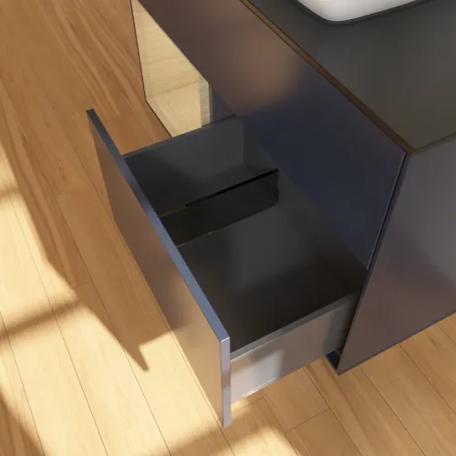VILLEROY BOCH Toaletní skříňka Finion, s osvětlením, 2 výsuvy, 1000 x 603 x 501 mm, Midnight Blue Matt Lacquer / Oak Veneer / Glass Black Matt #F772PCHG, obrázek 7
