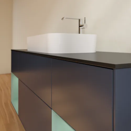 VILLEROY BOCH Toaletní skříňka Finion, s osvětlením, 4 výsuvy, 1600 x 603 x 501 mm, Midnight Blue Matt Lacquer / Olive Matt Lacquer / Glass Black Matt #F332GMHG, obrázek 6