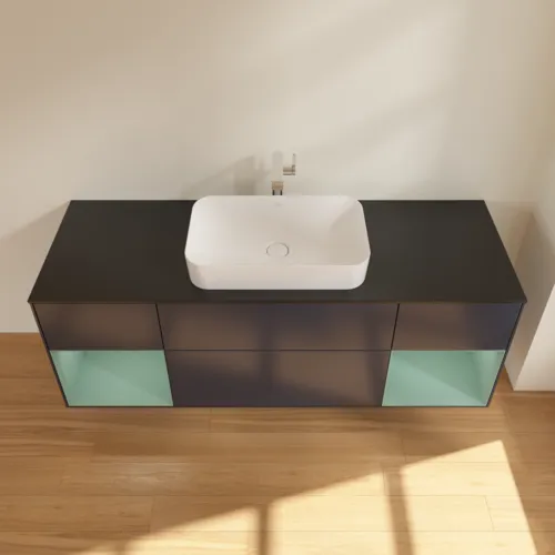 VILLEROY BOCH Toaletní skříňka Finion, s osvětlením, 4 výsuvy, 1600 x 603 x 501 mm, Midnight Blue Matt Lacquer / Olive Matt Lacquer / Glass Black Matt #F332GMHG, obrázek 4