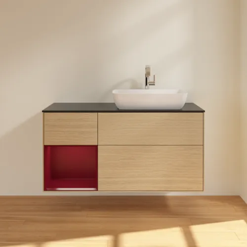 VILLEROY BOCH Toaletní skříňka Finion, s osvětlením, 3 výsuvy, 1200 x 603 x 501 mm, dubová dýha / matný lak Pivoňka / matné černé sklo #F802HBPC, obrázek 2