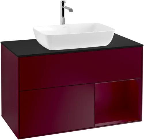 VILLEROY BOCH Toaletní skříňka Finion, s osvětlením, 2 výsuvy, 1000 x 603 x 501 mm, Peony Matt Lacquer / Peony Matt Lacquer / Glass Black Matt #F782HBHB, obrázek 1