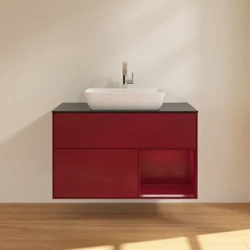 VILLEROY BOCH Toaletní skříňka Finion, s osvětlením, 2 výsuvy, 1000 x 603 x 501 mm, Peony Matt Lacquer / Peony Matt Lacquer / Glass Black Matt #F782HBHB, obrázek 3